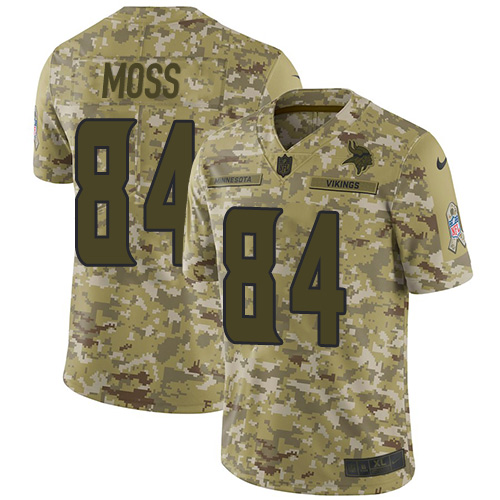 Vikings #84 Randy Moss Camo Youth Stitched Limited 2018 Salute To Service Jersey