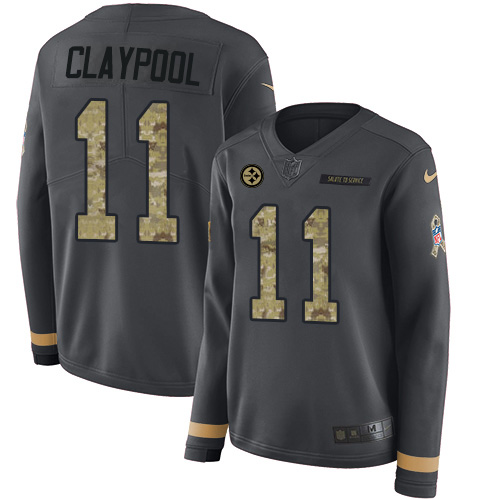 Pittsburgh Steelers #11 Chase Claypool Anthracite Salute to Service Women's Stitched Limited Therma Long Sleeve Jersey Womens