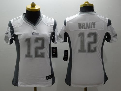 Patriots #12 Tom Brady White Women's Stitched Limited Platinum Jersey
