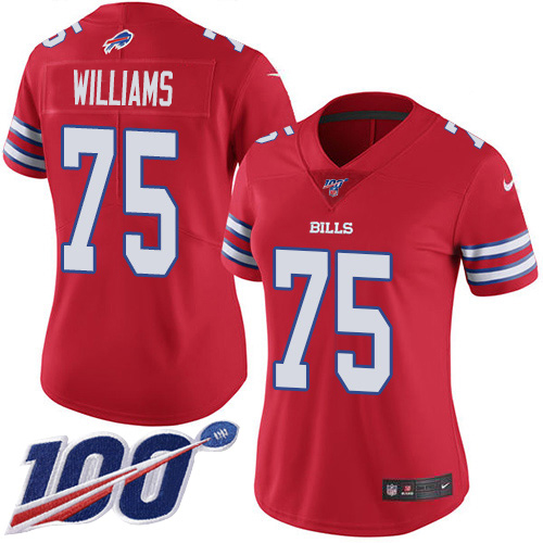 Buffalo Bills #75 Daryl Williams Red Women's Stitched Limited Rush 100th Season Jersey Womens