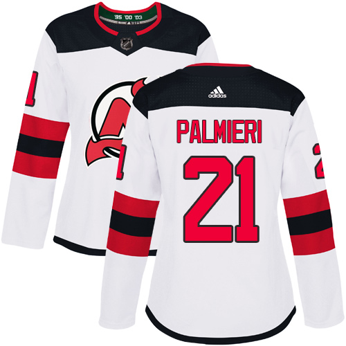 Adidas New Jersey Devils #21 Kyle Palmieri White Road Authentic Women's Stitched Jersey Womens