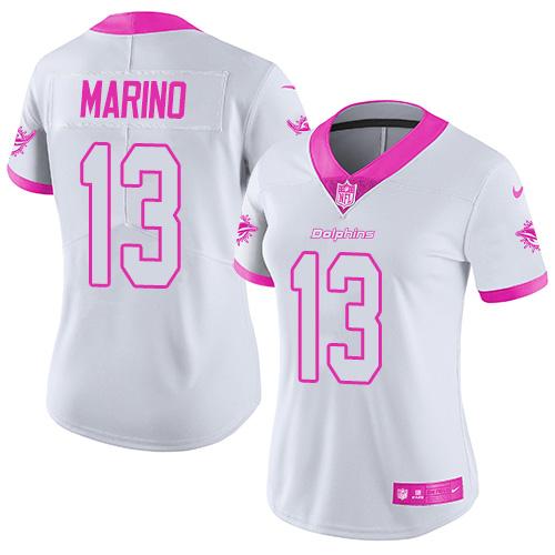 Dolphins #13 Dan Marino White/Pink Women's Stitched Limited Rush Fashion Jersey