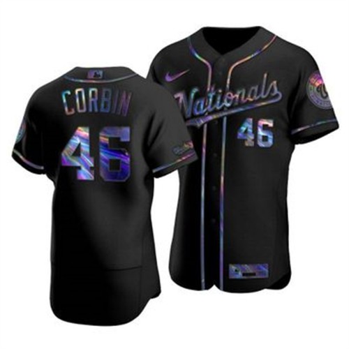 Washington Washington Nationals #46 Patrick Corbin Men's Iridescent Holographic Collection Jersey - Black Men's