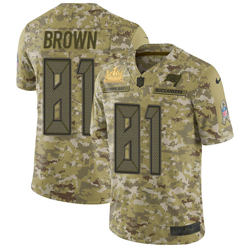 Tampa Bay Buccaneers #81 Antonio Brown Camo Men's Super Bowl LV Champions Patch Stitched Limited 2018 Salute To Service Jersey Men's