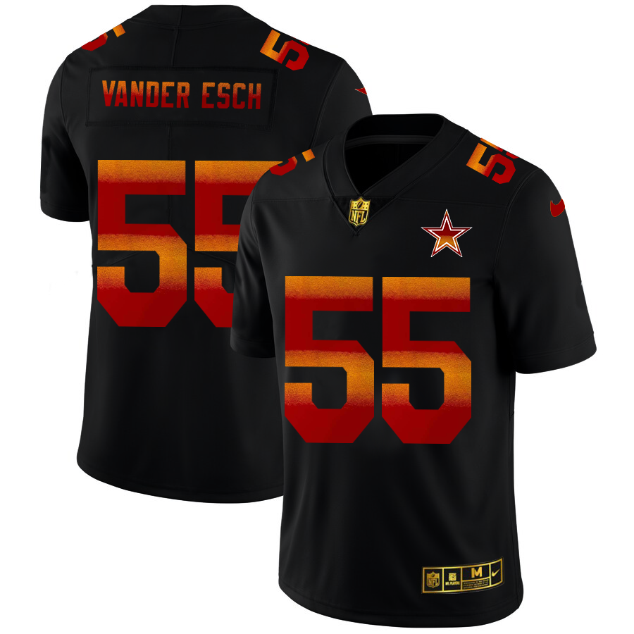 Dallas Cowboys #55 Leighton Vander Esch Men's Black Red Orange Stripe Vapor Limited Jersey