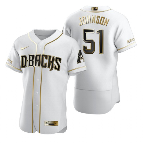 Arizona Arizona Diamondbacks #51 Randy Johnson White Men's Authentic Golden Edition Jersey Men's