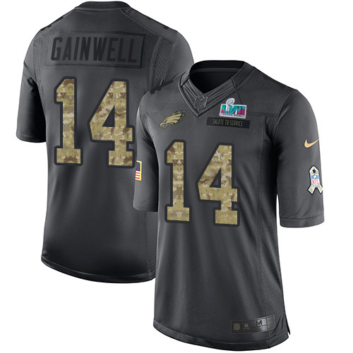 Eagles #14 Kenneth Gainwell Black Super Bowl LVII Patch Men's Stitched Limited 2016 Salute To Service Jersey