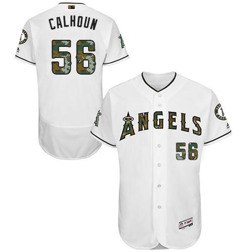 Los Angeles Angels of Anaheim #56 Kole Calhoun White Flexbase Authentic Collection Memorial Day Stitched Jersey Men's