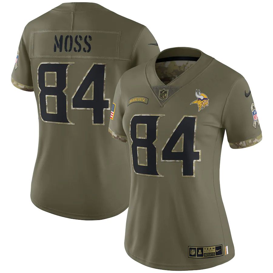 Minnesota Vikings #84 Randy Moss Women's 2022 Salute To Service Limited Jersey - Olive
