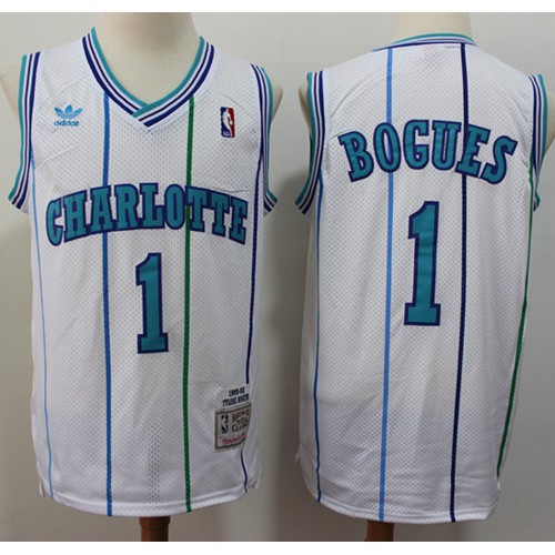 Charlotte Hornets #1 Muggsy Bogues White Throwback Stitched Jersey Mens