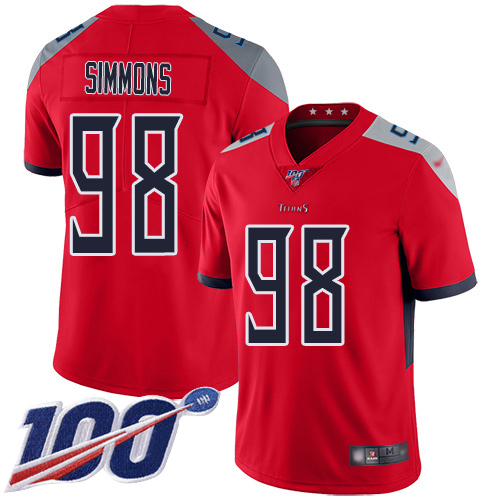 Titans #98 Jeffery Simmons Red Men's Stitched Limited Inverted Legend 100th Season Jersey