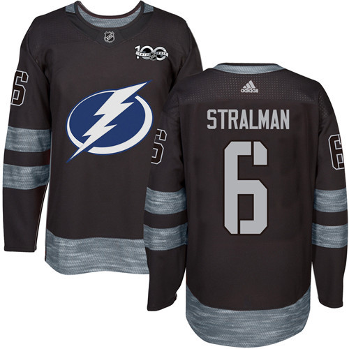 Adidas Tampa Bay Lightning #6 Anton Stralman Black 1917-2017 100th Anniversary Stitched Jersey Men's