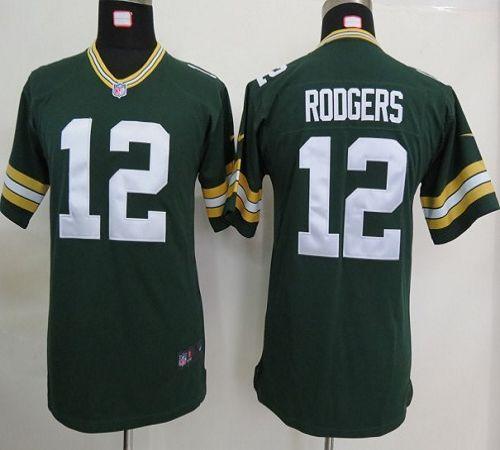 Packers #12 Aaron Rodgers Green Team Color Youth Stitched Elite Jersey