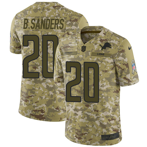 Lions #20 Barry Sanders Camo Youth Stitched Limited 2018 Salute To Service Jersey