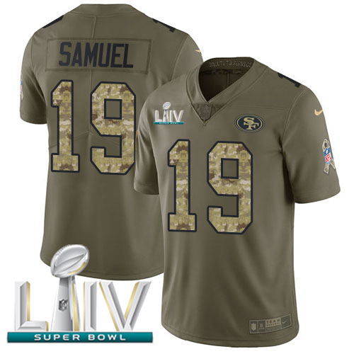 49ers #19 Deebo Samuel Olive/Camo Super Bowl LIV 2020 Youth Stitched Limited 2017 Salute To Service Jersey