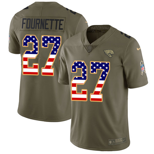 Jaguars #27 Leonard Fournette Olive/USA Flag Men's Stitched Limited 2017 Salute To Service Jersey
