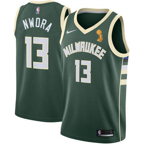 Milwaukee Bucks #13 Jordan Nwora Womens 2021 Finals Champions Swingman Icon Edition Jersey Green Womens