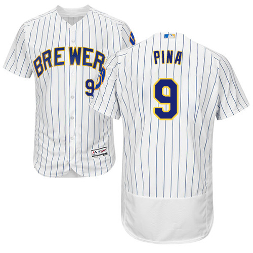 Milwaukee Brewers #9 Manny Pina White Strip Flexbase Authentic Collection Stitched Jersey Men's