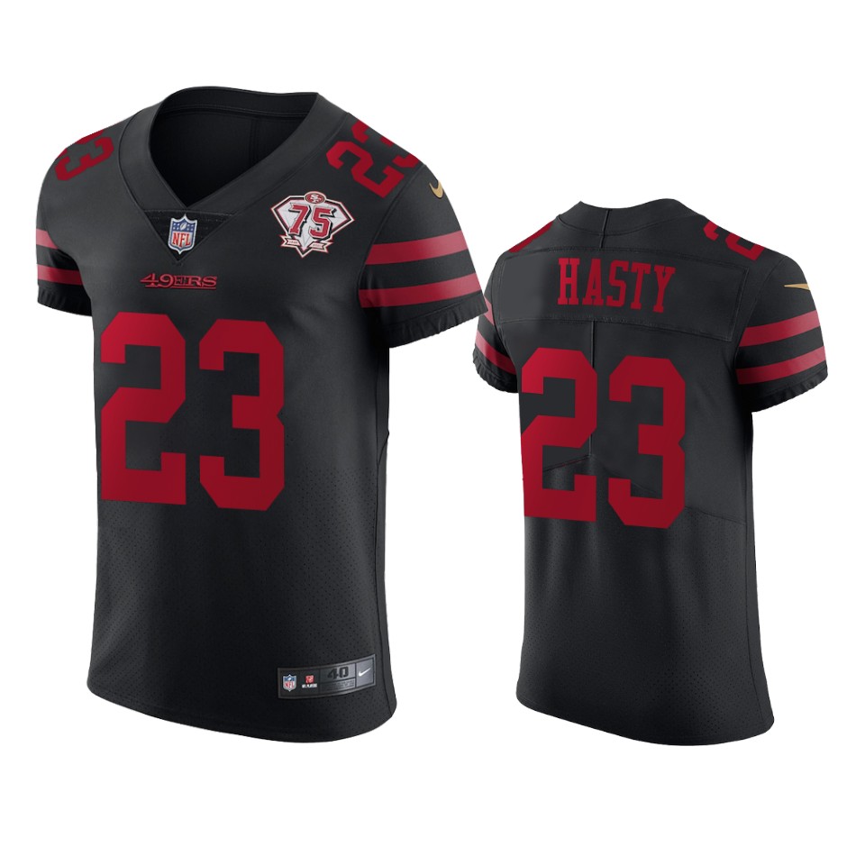 49ers #23 Jamycal Hasty Black Alternate Men's 75th Anniversary Stitched Vapor Untouchable Elite Jersey