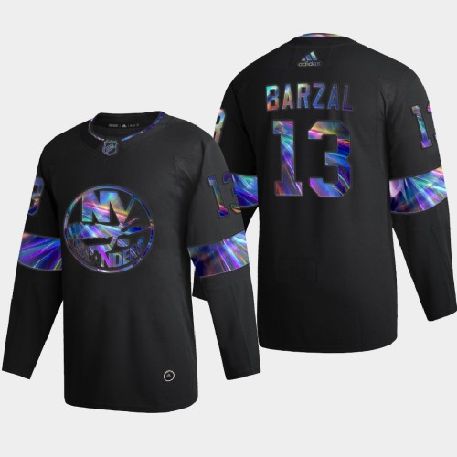 New York New York Islanders #13 Mathew Barzal Men's Iridescent Holographic Collection Jersey - Black Men's