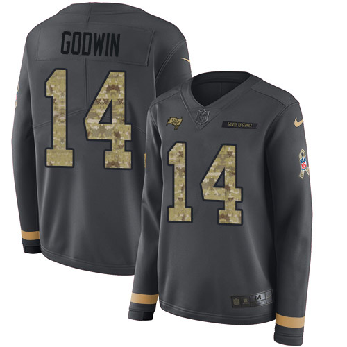 Buccaneers #14 Chris Godwin Anthracite Salute To Service Women's Stitched Limited Therma Long Sleeve Jersey