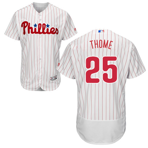 Philadelphia Phillies #25 Jim Thome White(Red Strip) Flexbase Authentic Collection Stitched Jersey Men's