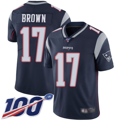 New England Patriots #17 Antonio Brown Navy Blue Team Color Youth Stitched 100th Season Vapor Limited Jersey Youth