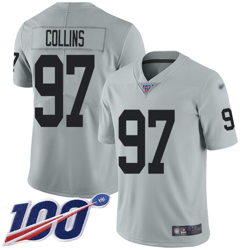 Las Vegas Raiders #97 Maliek Collins Silver Youth Stitched Limited Inverted Legend 100th Season Jersey Youth