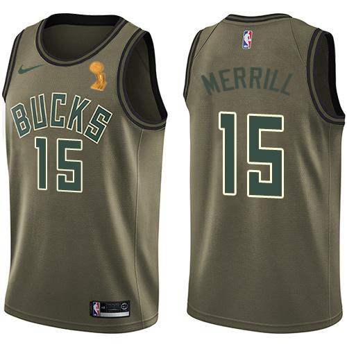 Milwaukee Bucks #15 Sam Merrill Womens 2021 Finals Champions Swingman Salute to Service Jersey Green Womens