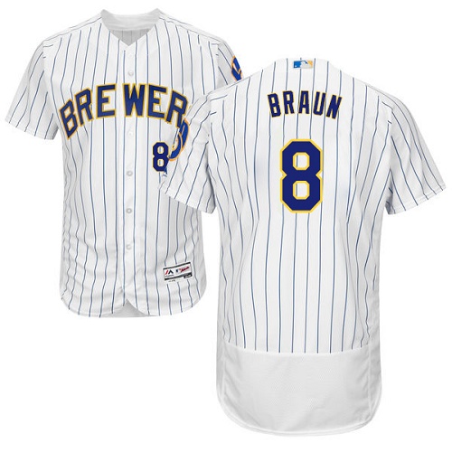 Milwaukee Brewers #8 Ryan Braun White Strip Flexbase Authentic Collection Stitched Jersey Men's