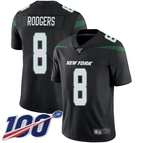 Jets #8 Aaron Rodgers Black Alternate Men's Stitched 100th Season Vapor Untouchable Limited Jersey
