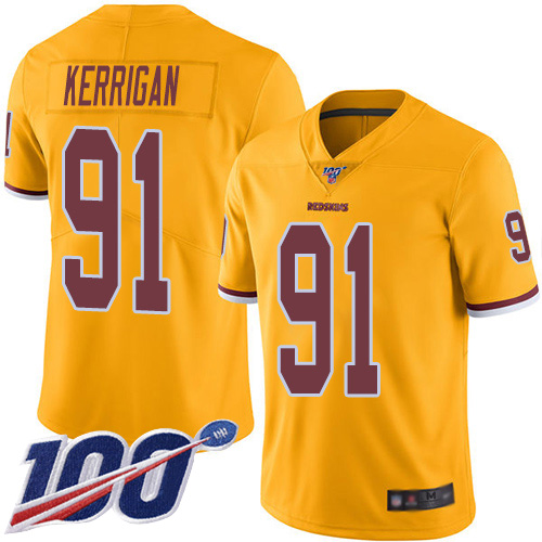 Washington Commanders #91 Ryan Kerrigan Gold Men's Stitched Limited Rush 100th Season Jersey Men's