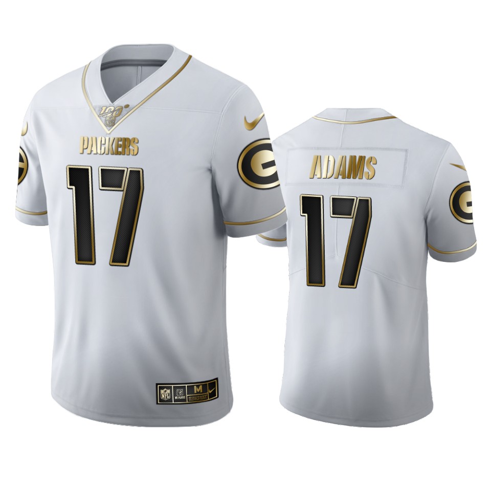 Green Bay Packers #17 Davante Adams Men's White Golden Edition Vapor Limited 100 Jersey