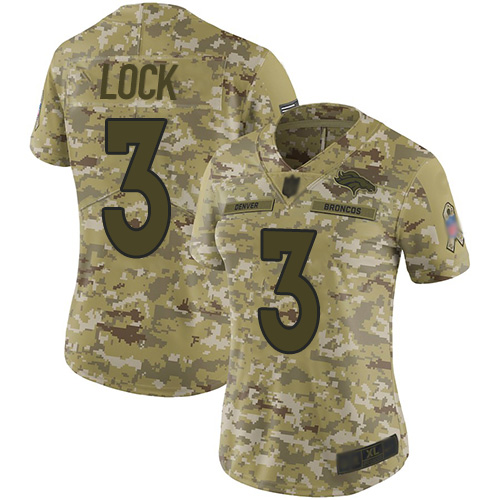 Denver Broncos #3 Drew Lock Camo Women's Stitched Limited 2018 Salute to Service Jersey Womens