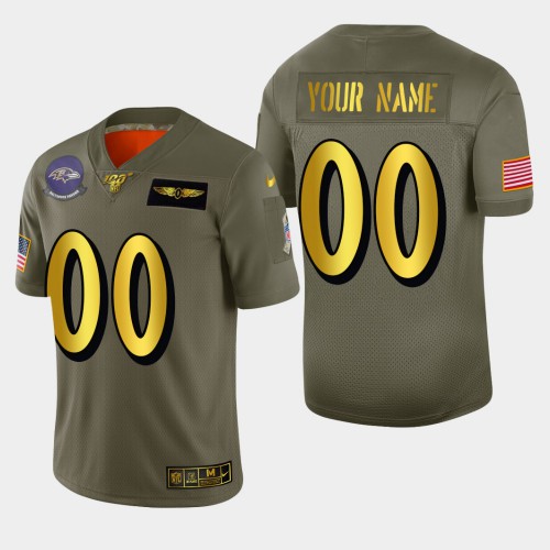 Baltimore Ravens Custom Men's Olive Gold 2019 Salute to Service Limited 100 Jersey