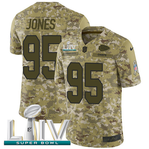 Chiefs #95 Chris Jones Camo Super Bowl LIV 2020 Men's Stitched Limited 2018 Salute To Service Jersey