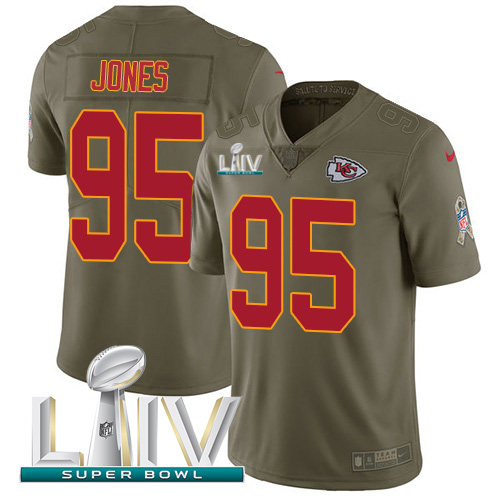Chiefs #95 Chris Jones Olive Super Bowl LIV 2020 Youth Stitched Limited 2017 Salute To Service Jersey