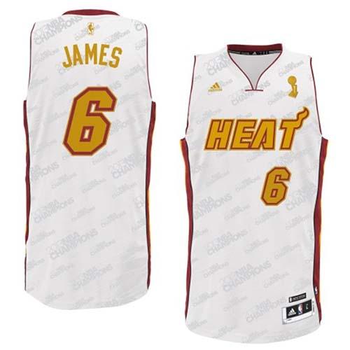 Miami Heat #6 LeBron James White Trophy Banner Fashion Swingman Stitched Jersey Mens
