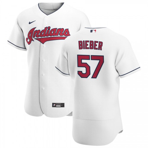 Cleveland Guardians #57 Shane Bieber Men's White Home 2020 Authentic Team Jersey Men's