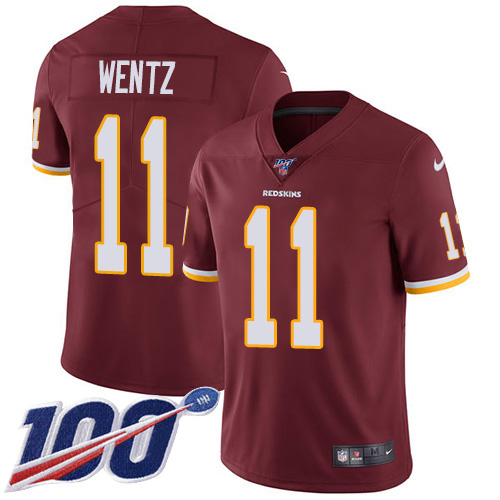 Washington Commanders #11 Carson Wentz Burgundy Red Team Color Men's Stitched 100th Season Vapor Limited Jersey Men's