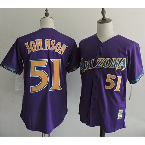 Mitchell And Ness Arizona Diamondbacks #51 Randy Johnson Purple Throwback Stitched Jersey Men's