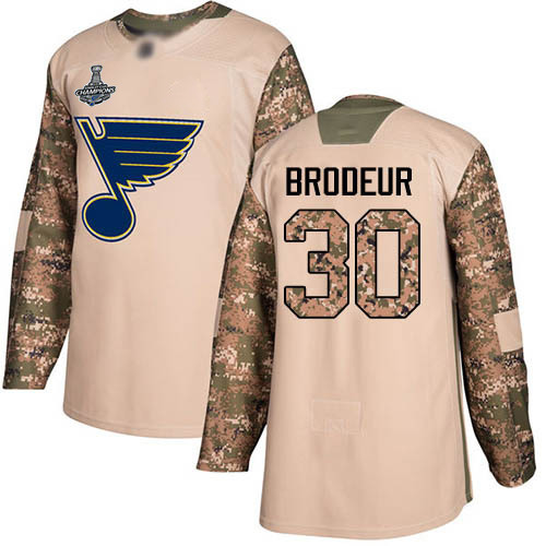 Adidas St. Louis Blues #30 Martin Brodeur Camo Authentic 2017 Veterans Day Stanley Cup Champions Stitched Jersey Men's