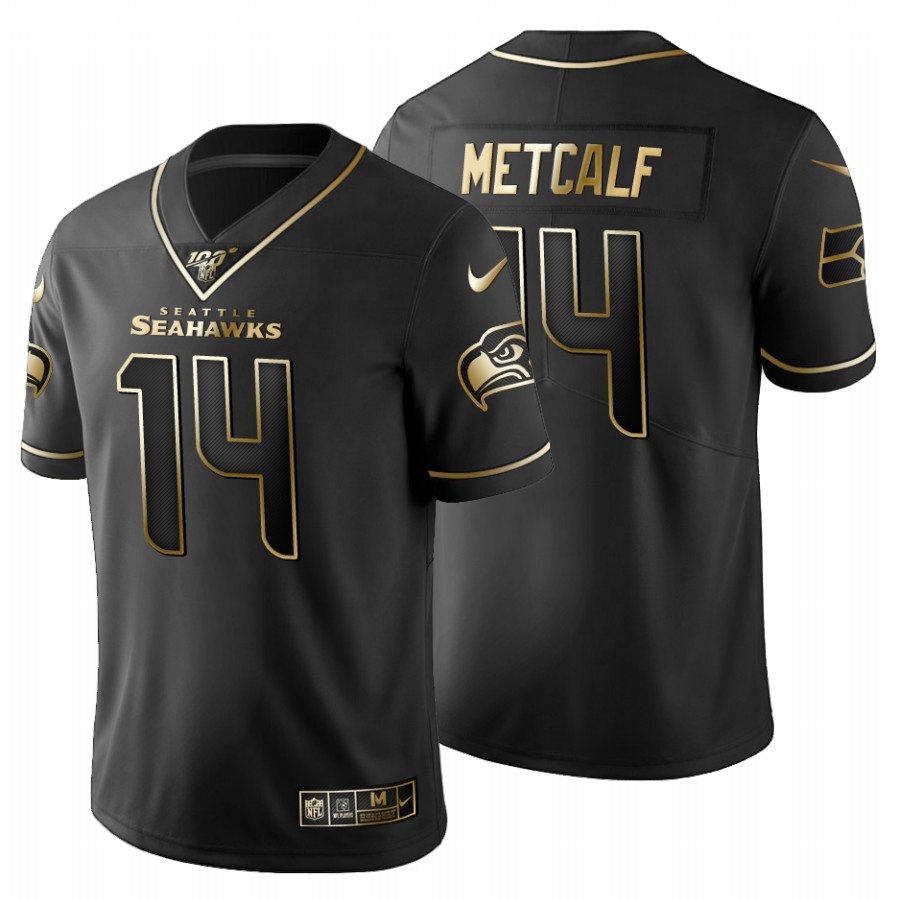 Seattle Seahawks #14 DK Metcalf Men's Black Golden Limited 100 Jersey