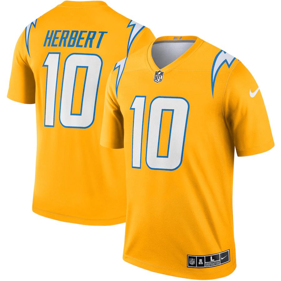 Los Angeles Chargers #10 Justin Herbert Men's Gold Inverted Legend Jersey