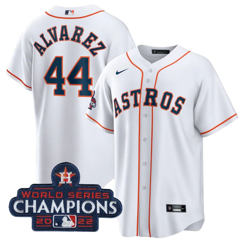 Houston Astros #44 Yordan Alvarez White 2022 World Series Champions Home Stitched Men's Jersey