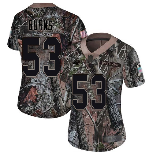Panthers #53 Brian Burns Camo Women's Stitched Limited Rush Realtree Jersey