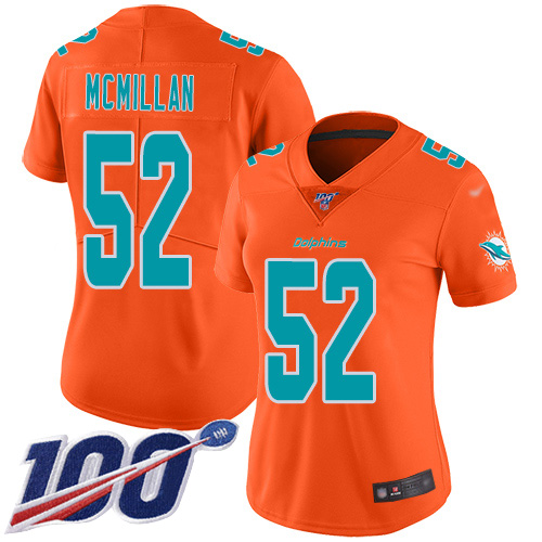 Miami Dolphins #52 Raekwon McMillan Orange Women's Stitched Limited Inverted Legend 100th Season Jersey Womens
