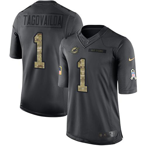 Dolphins #1 Tua Tagovailoa Black Youth Stitched Limited 2016 Salute To Service Jersey