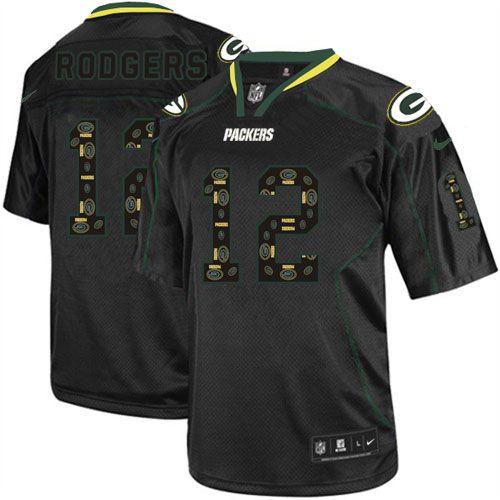 Packers #12 Aaron Rodgers New Lights Out Black Men's Stitched Elite Jersey