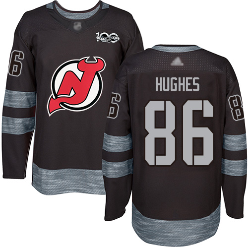 Adidas New Jersey Devils #86 Jack Hughes Black 1917-2017 100th Anniversary Stitched Jersey Men's